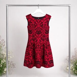 J.Taylor Red Dress with Black Floral Design